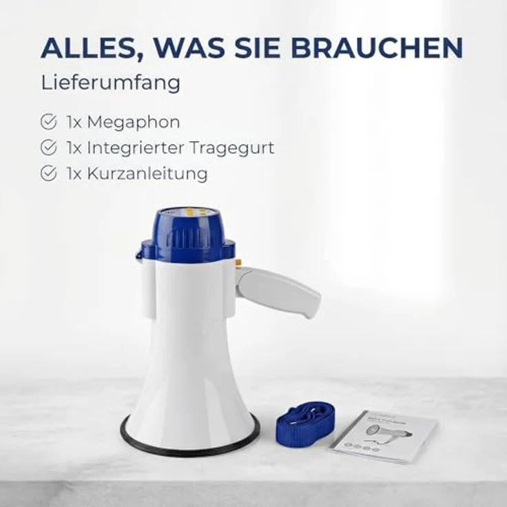 Nedis - Megafon - 25 W - 1500 m Reichweite - 130 dB - Abnehmbares Mikrofon - Enthaltenen Tragegurt - 8X D-LR20 Batterien - Weiß-Blau – Bild 9