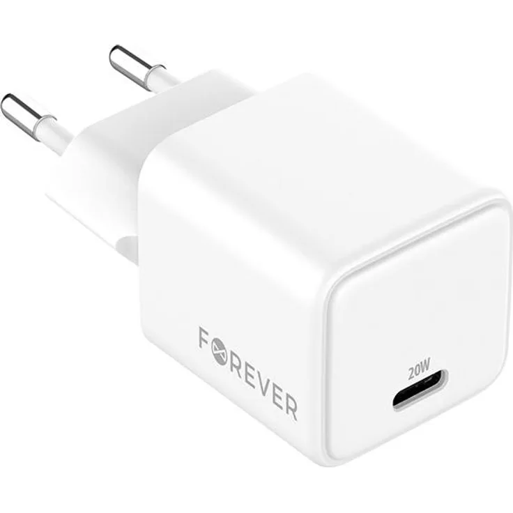 Forever GaN PD QC Wandladegerät TC-08-20C, 20W USB-C Schnellladegerät, kompakt in Weiß