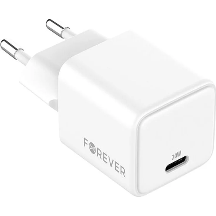 Forever GaN PD QC Wandladegerät TC-08-20C, 20W USB-C Schnellladegerät, kompakt in Weiß
