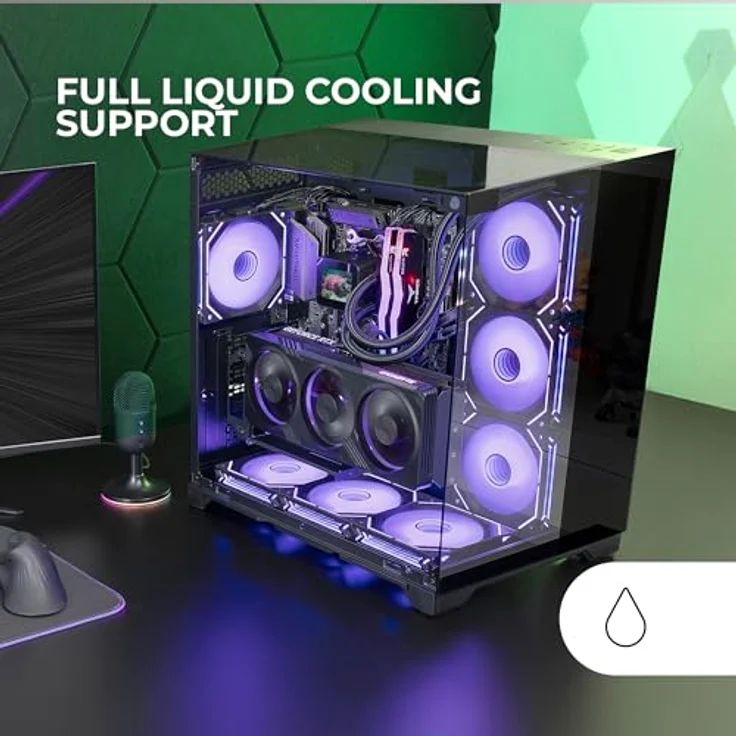 Mars Gaming MC-VISION, PC-Tower-Gehäuse mit gehärtetem Glas, Dual-Chamber-Design, Schwarz – Bild 3