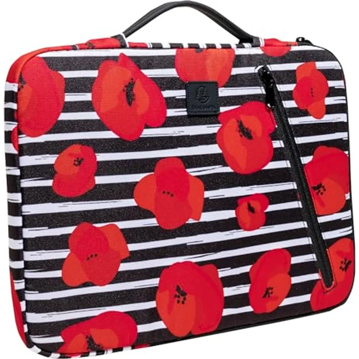 Exacompta SLEEVE 13-14 Inch, Notebooktasche aus recyceltem Polyester, rot, wasserabweisend, mit einziehbarem Griff und Schaumstoffpolsterung – Bild 3