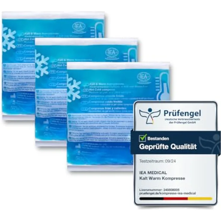 IEA Medical Kalt Warm Kompressen, 3er Set, wiederverwendbare Gel-Kühlkissen, 13x14 cm, für Prellungen und Schmerzen, Blau
