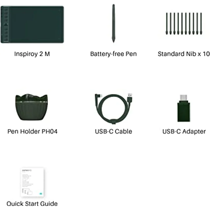 HUION Grafiktablett Inspiroy 2 M, 5080 LPI, Grüner Silikongriff, Batterielos, USB-C – Bild 8