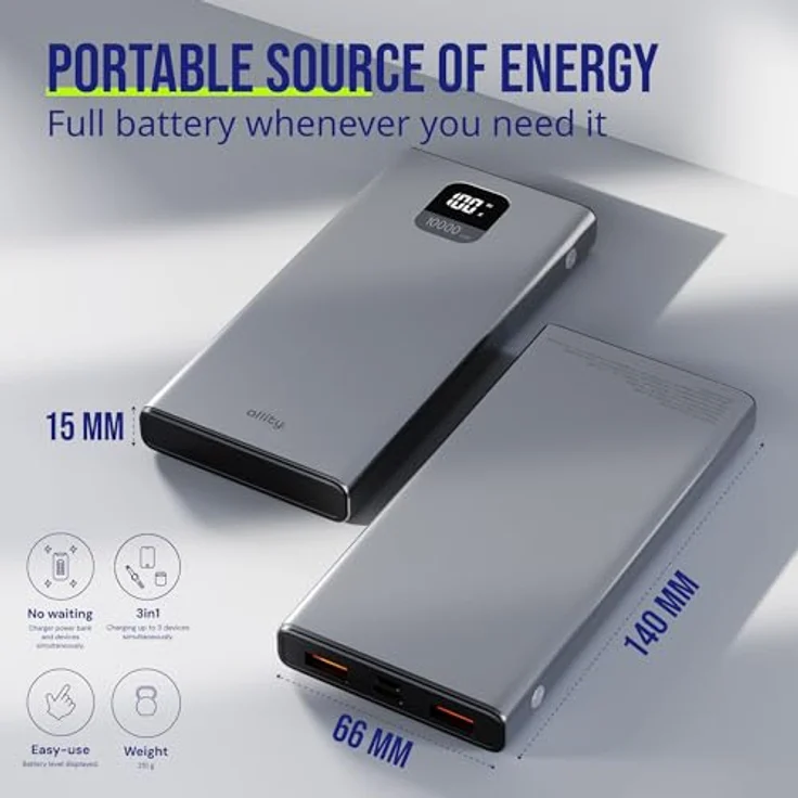 FOREVER Allity Powerbank APB-100, 10000 mAh, PD & QC 22,5W, grau – Bild 2