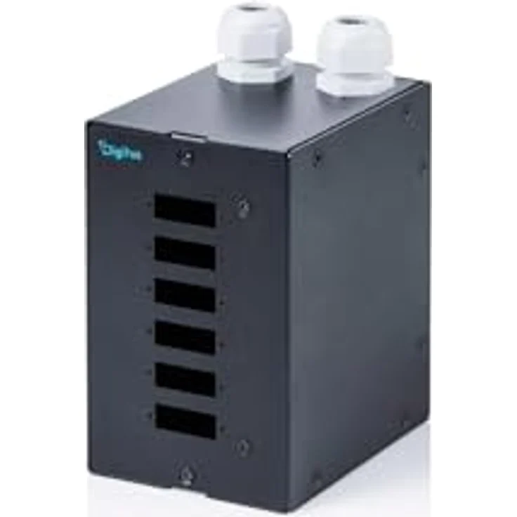 DIGITUS LWL-Hutschienenadapter 6 Port SC Duplex/LC Quad, Spleißkamm für DIN-Rail Montage, Glasfaser-Verteiler mit M25-Kabelverschraubung, schwarz – Bild 1
