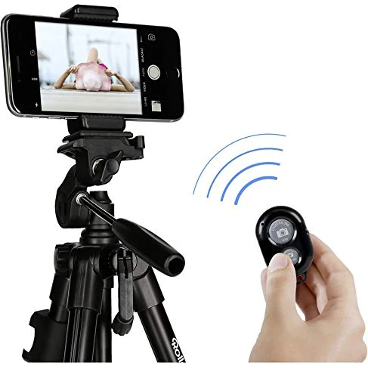 Rollei Smartphone Stativ Traveler I Ultra-leichtes Videotativ I bis 2kg Traglast I inkl. Stativkopf I Stativtasche I Bluetooth-Fernauslöser I Schwarz – Bild 3