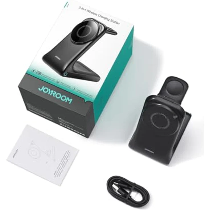 Joyroom JR-W15, 3-in-1 Wireless Charger mit MagSafe, Schnelles Laden für Smartphone, Kopfhörer und Smartwatch, Schwarz – Bild 3