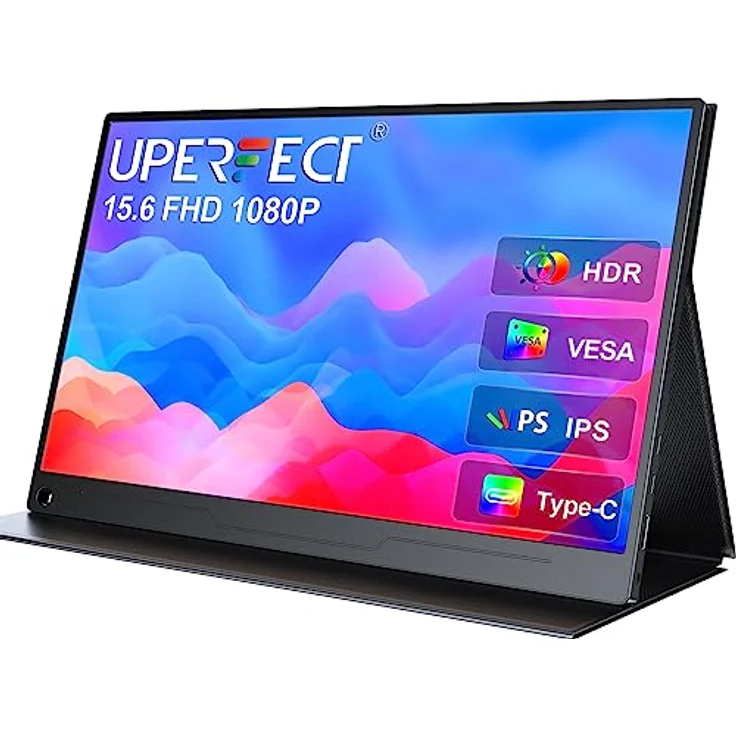 UPERFECT Portable Monitor 15,6 Zoll Full HD IPS Bildschirm, HDMI USB C, VESA-kompatibel mit Schutzhülle – Bild 1