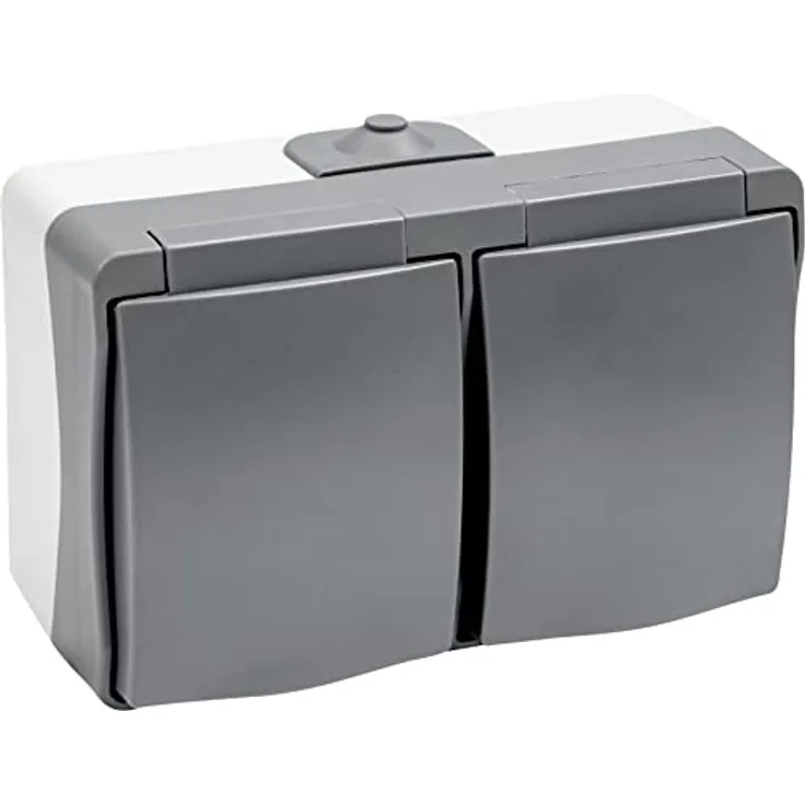 Meister Steckdose Cave 2-fach waagerecht - Aufputz-Montage - IP44 Spritzwasserschutz für Feuchtraum - Bis Leitungsquerschnitt 2,5 mm² - Grau / Feuchtraum-Steckdose / Aufputz-Steckdose / 7407020