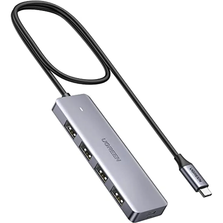 UGREEN USB C Hub mit 4 Ports USB 3.0 OTG Adapter, Stromversorgung-Port, kompatibel mit iPhone 17 Serie, MacBook, iPad, Surface Pro/Go, Thinkpad, 60cm