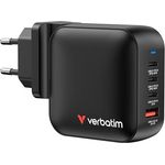 Verbatim Mini GaN Charger 100 W, 3 Ports USB-C Ladegerät mit 2 x USB-C & 1 x USB-A, Schnelles Ladegerät für MacBook, iPad, iPhone, Samsung & mehr, schwarz, inkl. EU- und UK-Adapter