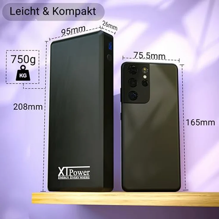 XTPower® PowerBank XT-40000DC-PA, 40000mAh Hochkapazitäts-Powerbank mit LED-Anzeige, 80W DC, USB QC3-Anschluss, Schnellladung, gleichzeitiges Laden & Entladen, kompakt und leicht – Bild 4