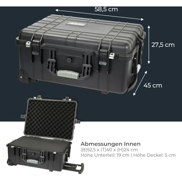 HMF ODK400 Outdoor-Trolley, Fotokoffer mit Rasterschaumstoff, wasserdicht und staubdicht, 58,5 x 45 x 27,5 cm, Schwarz – Bild 5
