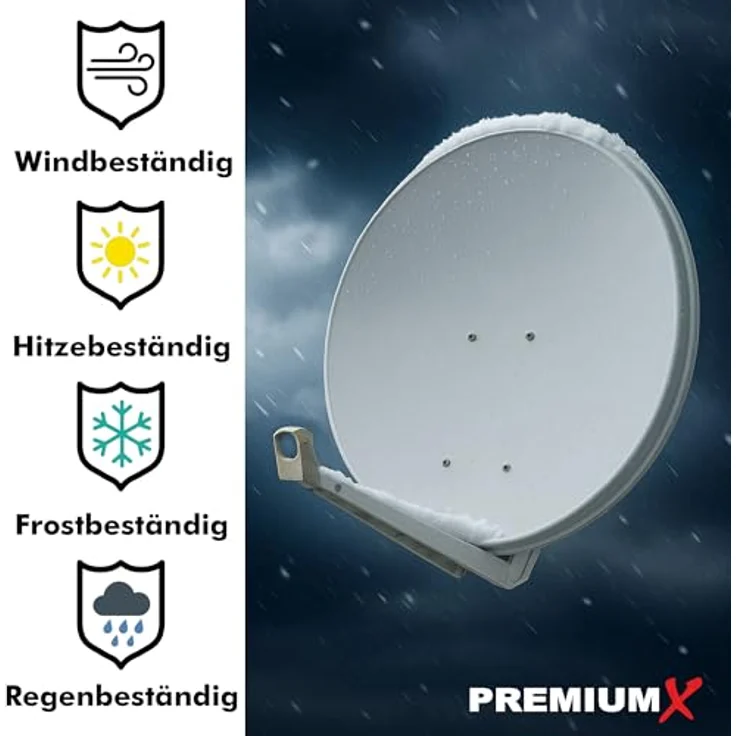 PremiumX DELUXE85 Satellitenantenne 85 cm, Aluminium, hellgrau, hoher Gewinn von 39,5 dB, ideal für schwache Signale – Bild 5