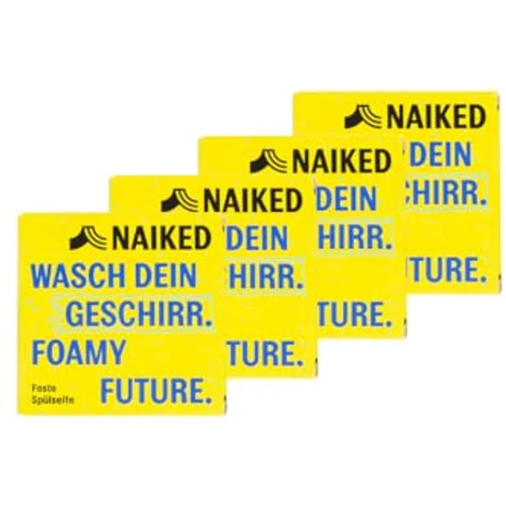 NAIKED 4x Spülseife (80g), biologisch abbaubares festes Spülmittel mit frischem Zitrusduft, handgemacht in Deutschland, plastikfrei