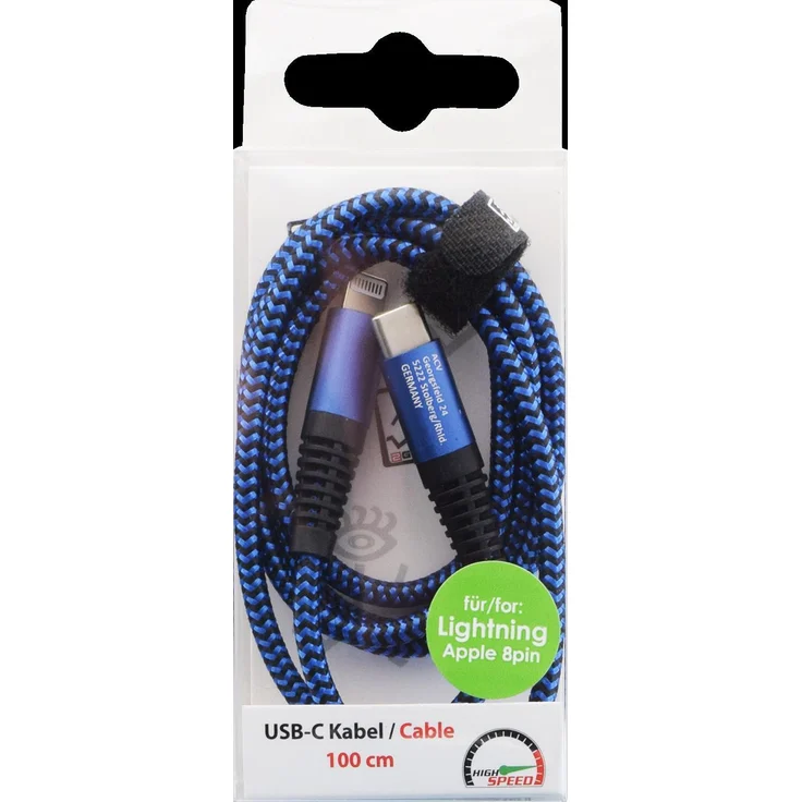 2GO USB Lade-/Datenkabel Type-C - Lightning, 1m Nylon, blau