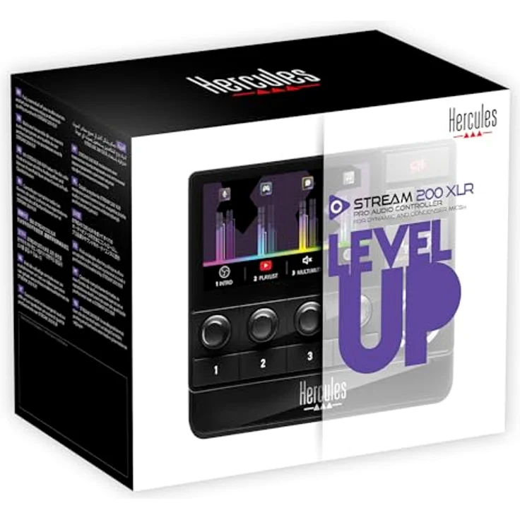 Hercules Stream 200 XLR, Profi-Audio-Controller zum Mastern von Audience-Creator-Mixen live auf dem Bildschirm, mit Mikrofonvorverstärker, LCD-Bildschirm, Hochauflösenden Encodern, 4 Aktionstasten – Bild 5
