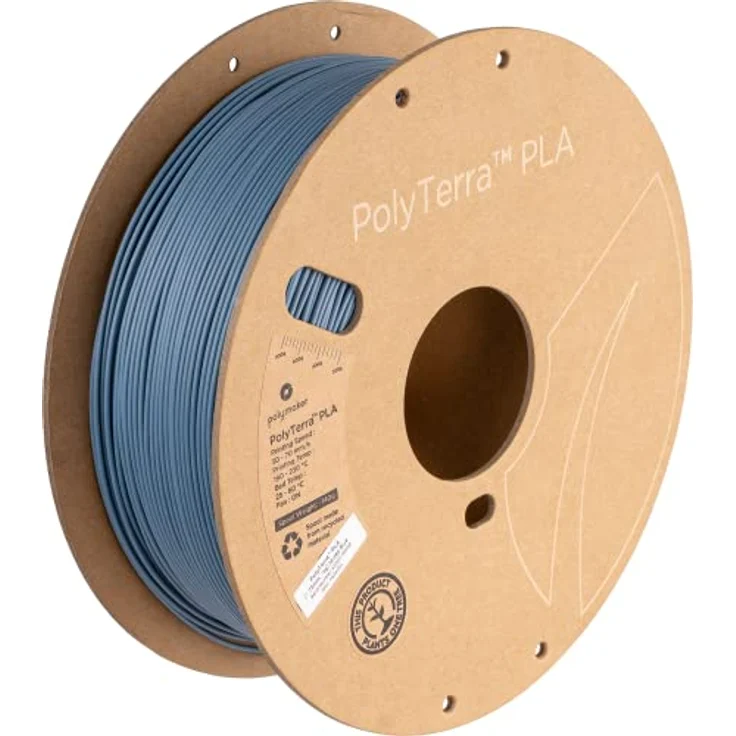 Polymaker PolyTerra PLA Muted Series, 3D-Druckmaterial, 1.75mm, 1kg, Blau, bioplastisches Filament mit hoher Druckqualität und breitem Temperaturbereich – Bild 1