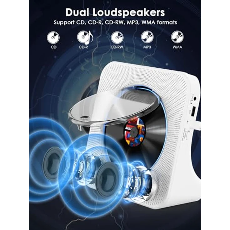 Gueray Multifunktionaler CD Player mit Bluetooth 5.0, FM-Radio und Lautsprecher, Weiß – Bild 3