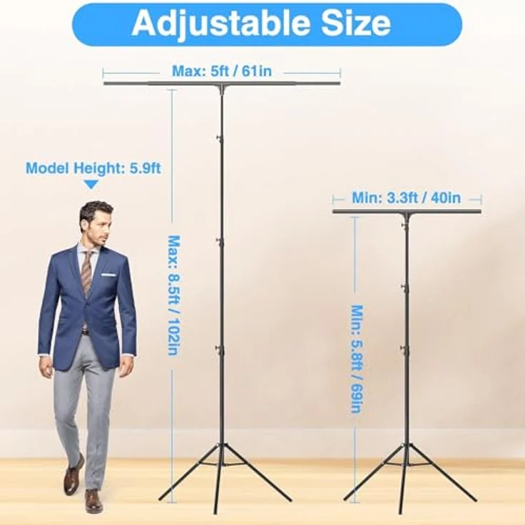 EMART T Form Hintergrund Ständer, 1,5x2,5m Hintergrundsystem mit 4 Federclips, Tragetasche für Fotostudio, anpassbare Höhe 1,8m - 2,55m, faltbar für Portrait- und Produktfotografie – Bild 2
