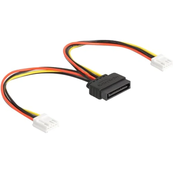 DeLOCK Adapter Strom-Adapterkabel SATA 15 Pin Stecker auf 2x Floppy 4 Pin Buchse, 15 cm Intern – Bild 1