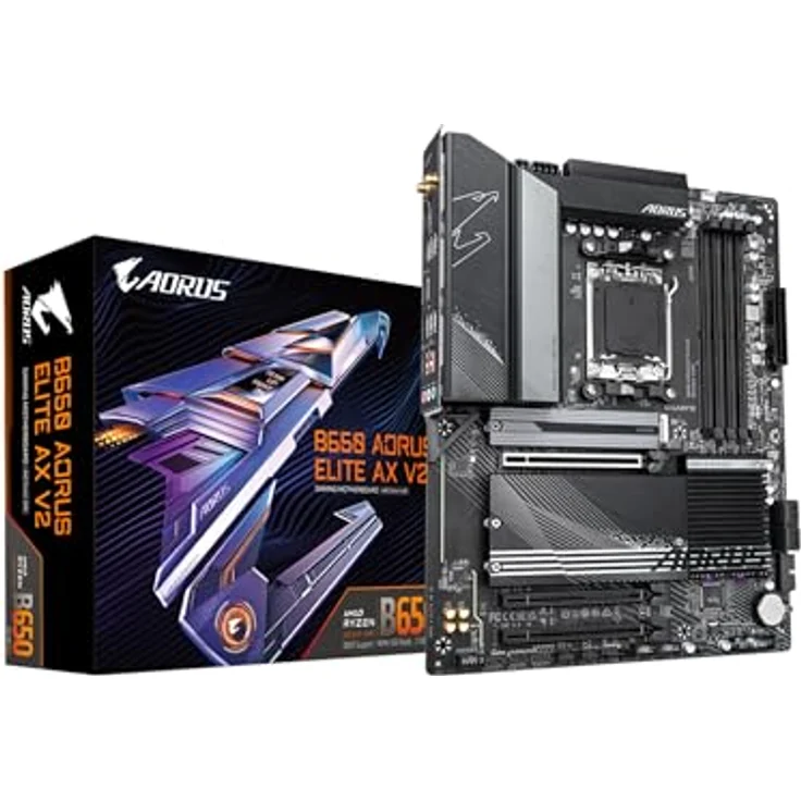 GIGABYTE B650 AORUS ELITE AX V2 Mainboard – für AMD Ryzen 9000er-Serie, 12+2+2 Phasen VRM, bis zu 8000 MHz DDR5 (OC), 1xPCIe 5.0, 2xPCIe 4.0 M.2, 2,5 GbE LAN, WIFI 6E, USB 3.2 Gen 2, Schwarz – Bild 1