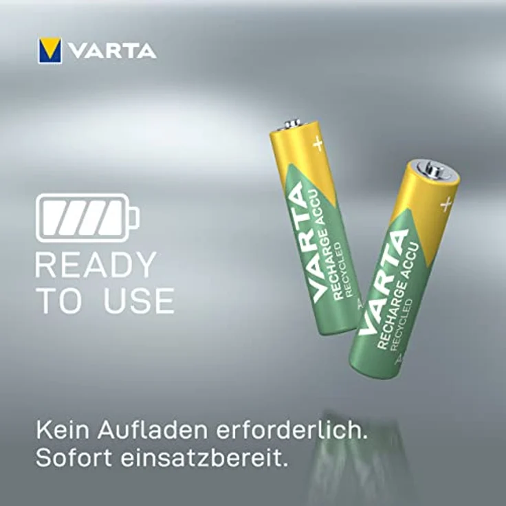 Varta Recharge Accu Recycled Ready-To-Use vorgeladener AAA Micro Ni-MH Akku (4er Pack, 800mAh, aus 11% recyceltem Material, wiederaufladbar ohne Memory Effekt) – Bild 6