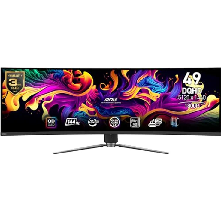MSI MPG 491CQPDE QD-OLED 49" DQHD Curved Gaming Monitor - Quantum Dot OLED Panel, 144Hz, DisplayHDR True Black 400, KVM - DP 1.4a, HDMI 2.1 – Bild 1