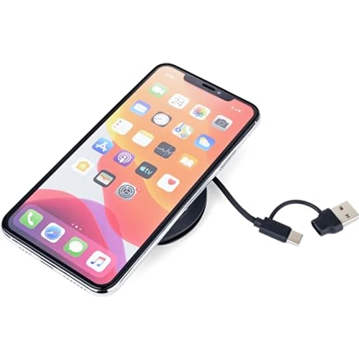 TROIKA MagSafe Induktions-Ladegerät, kabelloses Laden bis 15W für iPhone, Apple Watch & AirPods, schwarz, mit USB-C/USB-A Kabel und Metallring – Bild 1
