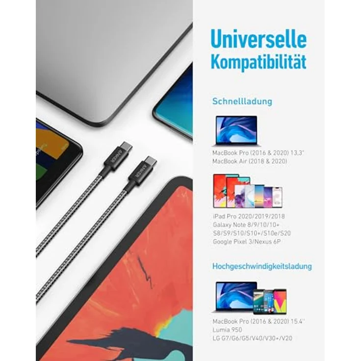 Anker 2 Pack New Nylon USB C to USB C Cable, 1,8 m, schwarz (B8753011) – Bild 5