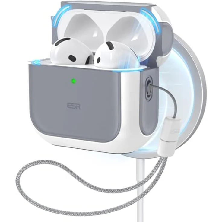ESR Orbit Hybrid Hülle für AirPods 4 (2024), Kompatibel mit USB-C, Unterstützt kabelloses Laden, Magnetischer Deckel, Schutzhülle mit Handschlaufe, Weiß – Bild 1
