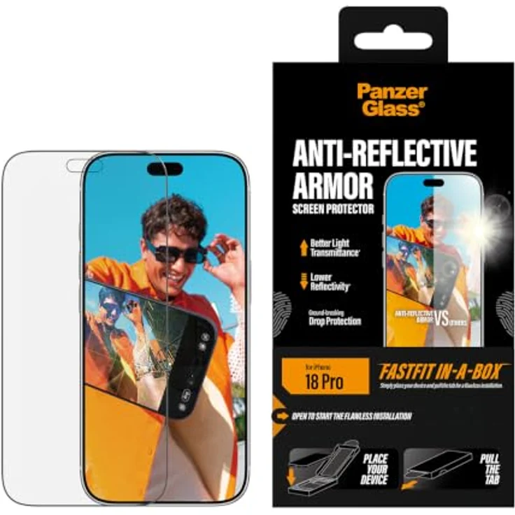 PanzerGlass Anti-reflective Armor Screen Protector für Apple iPhone 18 Pro, mit Drop Protection und FASTFIT IN-A-BOX – Bild 2