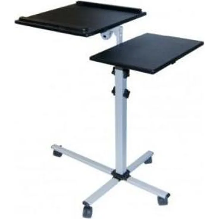 Exertis Connect Multifunktionstisch auf Rollen, verstellbar von 772 bis 872 mm, Beamer Halterung mit neigbaren Ablagen, max. 10 kg belastbar