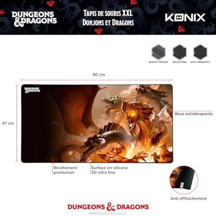 Konix Gaming-Mauspad XXL, Dungeons & Dragons The Rise of Tiamat, rutschfeste Unterlage 90 x 46 cm, langlebig und transportabel – Bild 3