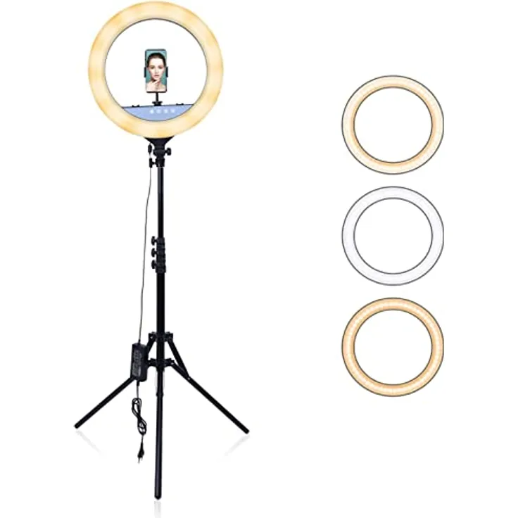 AGM 18" LED Selfie Ringlicht mit Mini-Stativ, Telefonhalter | Bluetooth-Fernbedienung für Live-Streaming-Fotografie Videografie…