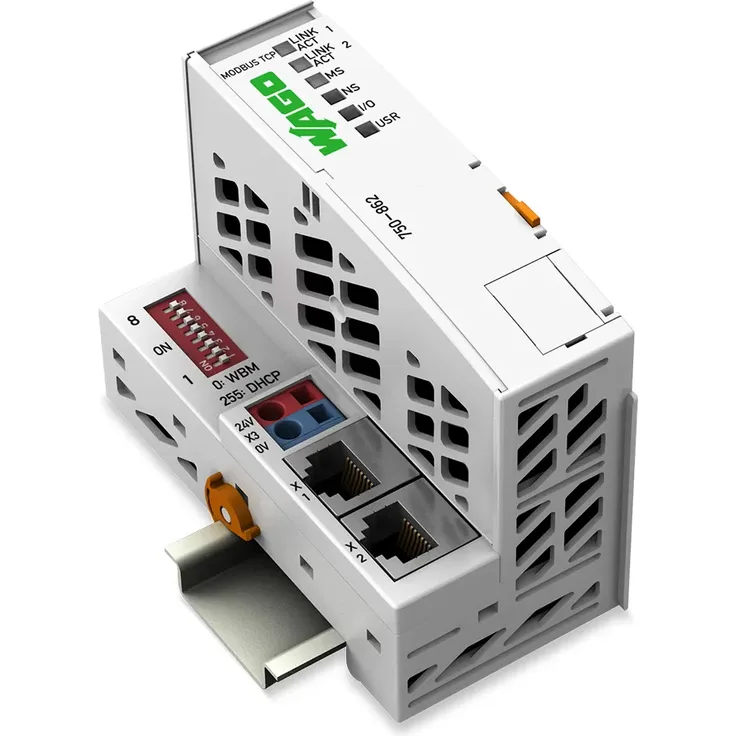 WAGO 750-862, Modbus TCP Controller, Wandmontage, 2 x Ethernet, IP20, Temperaturbereich -25 bis 85 °C, 49,5 mm x 71,9 mm