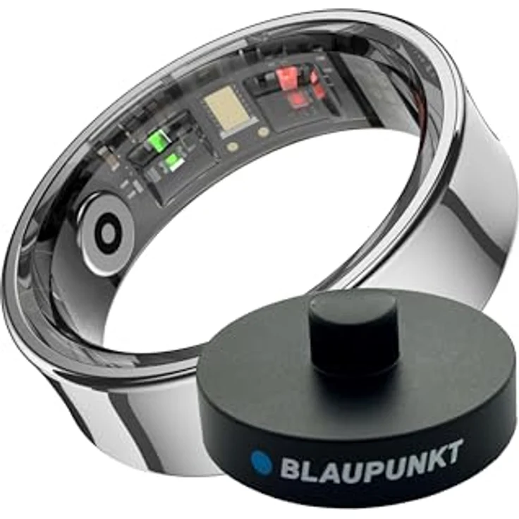 Blaupunkt Smart Ring V2, Edelstahl Fitness- & Gesundheitsring mit IP68, Schritte, Puls, Blutsauerstoff, Schlafanalyse, für Android und iOS, Silber, Größe 10 – Bild 1
