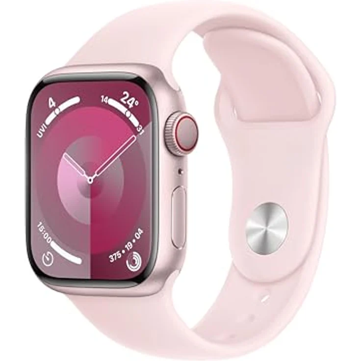 Apple Watch Series 9 GPS + Cellular, 41 mm Aluminiumgehäuse Rosé, Sportarmband Hellrosa – M/L – Bild 1