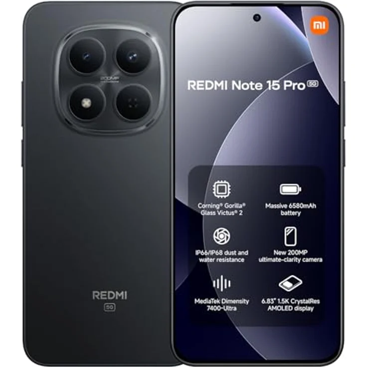 XIAOMI REDMI Note 15 Pro 5G, Smartphone mit 256 GB Speicher, Dual SIM, Schwarz – Bild 1