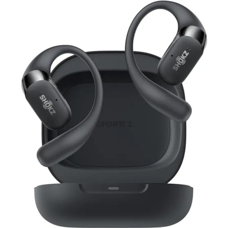 SHOKZ OpenFit 2 Open-Ear-Kopfhörer, Bluetooth True-Wireless mit Mikrofon, 48 Stunden Akkulaufzeit, IP55 wasserfest, schwarz