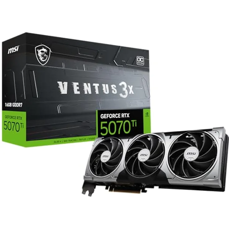 MSI GeForce RTX 5070 Ti 16G Ventus 3X OC Grafikkarte - 16GB GDDR7, Boost: 2482 MHz, HDMI 2.1b, DisplayPort 2.1b