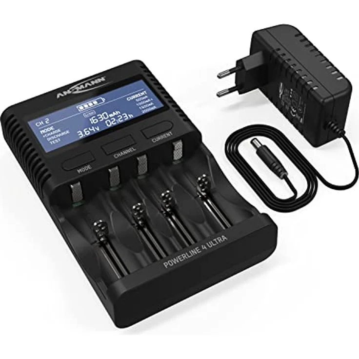 ANSMANN Akku-Ladegerät für AA-AAA-C-D NiMH Akkus & Li-Ion 18650-26650 Batterieladegerät mit 4 Ladeprogrammen: Laden, Entladen, Testen, Schnellladen + USB - Powerline 4 Ultra Akkupflegestation – Bild 6