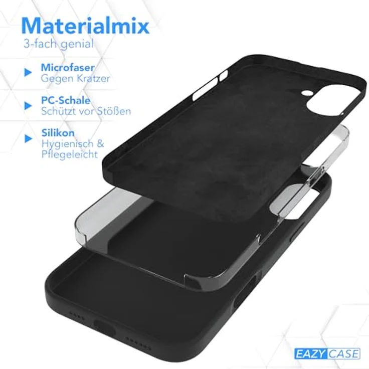 EAZY CASE Premium Silikon Handyhülle für iPhone 16 Plus, Slimcover mit Kameraschutz, Microfaser-Innenseite und kabellosem Laden, Schwarz – Bild 5