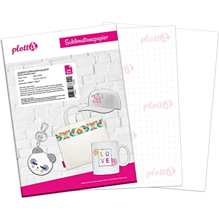 plottiX Sublimationspapier weiß, 100 Blatt A4, 100g/m² für Sublimationstinten – Bild 1