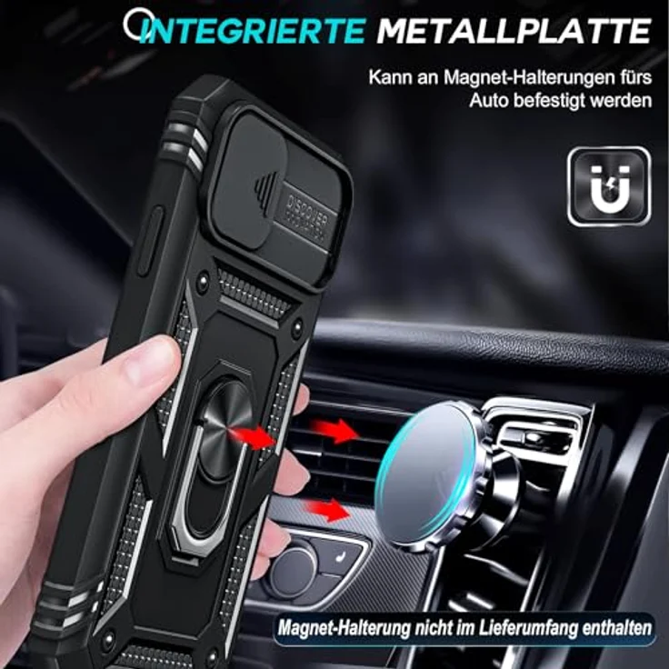 LeYi iPhone 11 Hülle mit 2X Panzer Glas, 360° Ring Halterung, Kameraschutz Schiebe, Schwarz – Bild 4