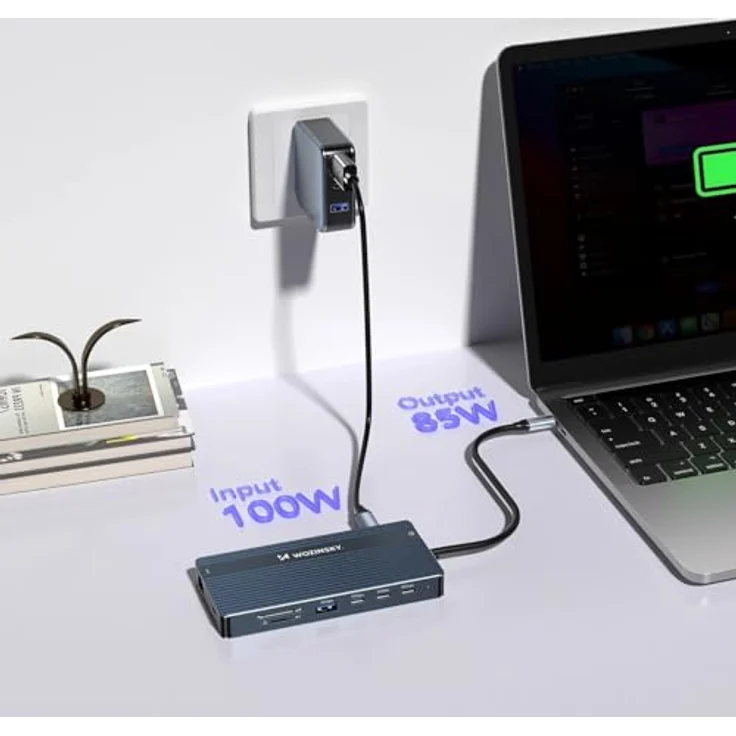 WOZINSKY USB-C Hub Adapter 14 in 1, 14 Ports, Power Delivery bis 100W, 2x HDMI, USB-A, RJ45, 3,5mm Audio, SD/TF-Kartenleser, Aluminiumgehäuse, 15cm Kabel – Bild 4