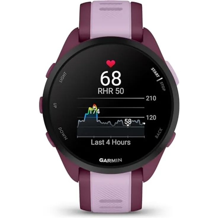 Garmin Forerunner 165 Musik, Lauf-Smartwatch, buntes AMOLED-Display, Trainingsmetriken und Wiederherstellungseinblicke, Musik am Handgelenk, Beerenrot