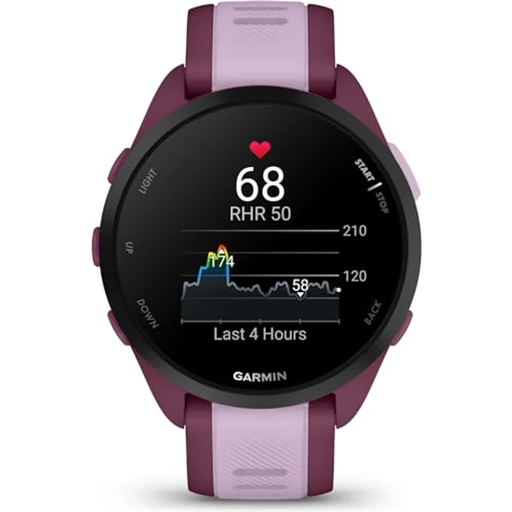 Garmin Forerunner 165 Musik, Lauf-Smartwatch, buntes AMOLED-Display, Trainingsmetriken und Wiederherstellungseinblicke, Musik am Handgelenk, Beerenrot – Bild 1