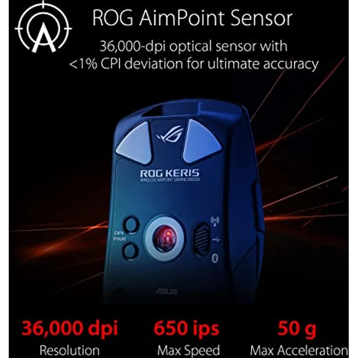 ASUS ROG Keris Wireless AimPoint RGB Gaming Maus (2,4 GHz RF, Bluetooth, USB) – Bild 2