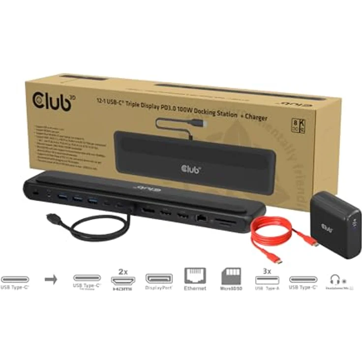 Club3D CSV-2541, USB-C® Triple Display Dockingstation mit 12 Ports, 100W Power Delivery, Ethernet und dualem Kartensteckplatz – Bild 4
